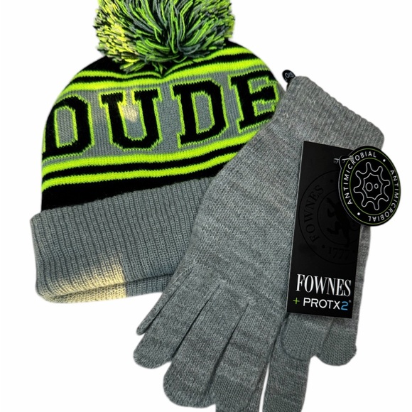 Dude Gray Hat & Gloves Age 10-12 Size Medium - Picture 7 of 8
